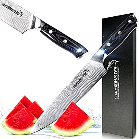 8-Inch Carbon Steel Chef Knife with NATURAL Wood Handle - by SHARP MONSTER