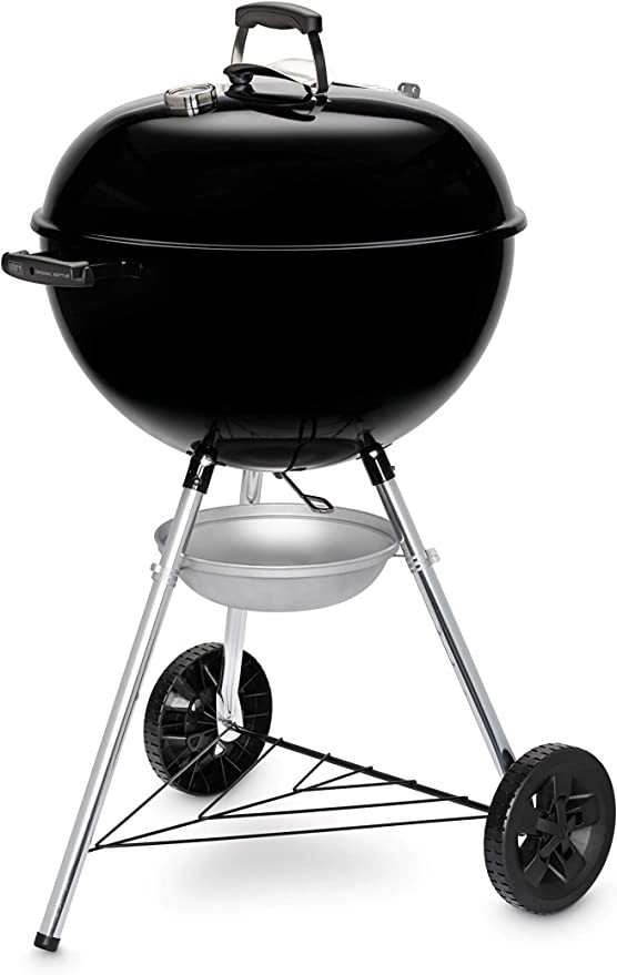 Weber Original Kettle Charcoal Grill Barbecue, 57cm | E-5710 BBQ Grill with Lid Cover, Thermometer, Stand & Wheels | Freestanding Outdoor Oven & Cooker with Porcelain-Enamelled Bowl - Black (14101004)