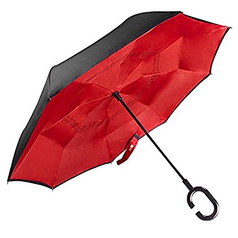 WillMall Inverted Umbrella Double Layer Cars Reverse Umbrella, UV Protection Windproof Sun & Rain Folding Umbrellas for Outdoor Travel Use, With C-Shaped Handle