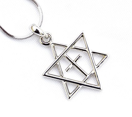 H.quality Necklace & Pendant Rhodium Silver.jewish Star of David&cross Holyland