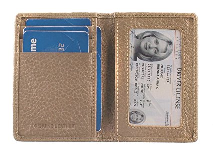 Genuine Leather Slim Money, Cash, Credit Card, Photo ID Wallet (Taupe)