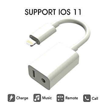 iPhone Headphone Adapter, Charm sonic iPhone X/8/7 Audio and Charge Splitter Adapter, Lightning to 3.5mm Aux Headphone Jack Audio Charge Cable Adapter foriPhone X/8/8Plus/7/7 Plus(Support iOS 11)