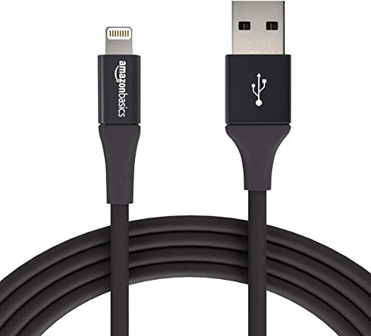 AmazonBasics USB A Cable with Lightning Connector, Premium Collection, MFi Certified iPhone Charger, 10 Foot, Black