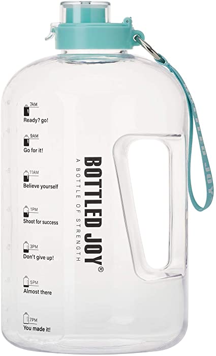 BOTTLED JOY 1 Gallon Water Bottle, BPA Free Large Water Bottle Hydration with Motivational Time Marker Reminder Leak-Proof Drinking Big Water Jug for Camping Sports Workouts and Outdoor Activity