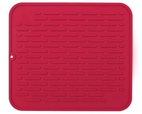 Red Extra-Large Silicone Dish-Drying Mat & High-Heat Resistant Trivet | Antimicrobial, Antibacterial | 17.8 x 15.8 inch