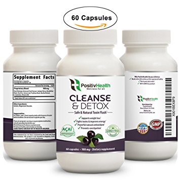 PositivHealth Body Cleanse & Detox Dietary Supplement 60 Capsules | Natural Formula With Antioxidants | Cleanse Colon & Liver, Improve Digestion, Promote Weight Loss & Boost Energy | For Men & Women