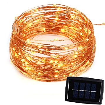 BMOUO 72Ft 150 LEDs Solar String Lights - Copper Wire Starry LED String Lights Waterproof for Outdoor/Indoor Decoration Christmas Wedding Home Garden Parties (Warm White)