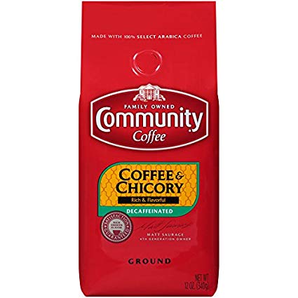Community Coffee and Chicory Decaf Medium Dark Roast Premium Ground 12 oz Bag, Full Body Rich Flavorful Taste, 100% Select Arabica Beans