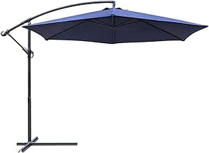 Greesum Offset Umbrella 10FT Cantilever Patio Hanging Umbrella Outdoor Market Umbrella with Crank and Cross Base for Garden, Lawn,Backyard & Pool, Navy Blue