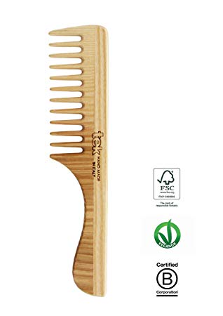 Tek hair comb in ash wood with wide teeth and handle - Handmade in Italy