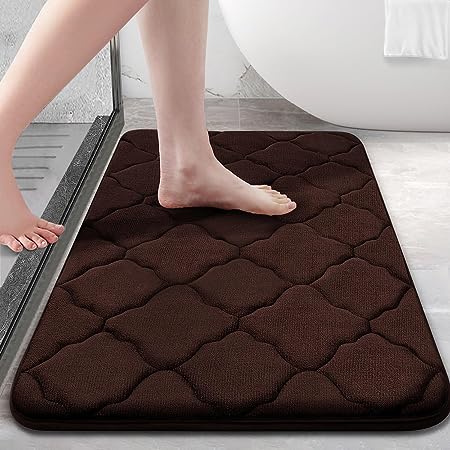 OLANLY Memory Foam Bath Mat Rug 36x24, Ultra Soft Non Slip and Absorbent Bathroom Rug, Machine Wash Dry, Comfortable, Thick Bath Rug Carpet for Bathroom Floor, Tub and Shower, Brown