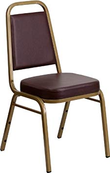 Flash Furniture HERCULES Series Trapezoidal Back Stacking Banquet Chair in Brown Vinyl - Gold Frame