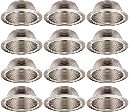 TORCHSTAR 12-Pack 6 Inch Recessed Can Light Trim with Satin Nickel Metal Step Baffle, Detachable Iron Ring Included, Fit Halo and Juno Remodel Recessed Housing