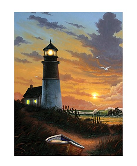 Ohio Wholesale Radiance Lighted Canvas Wall Art, Lighthouse Design, 16X12-Inch