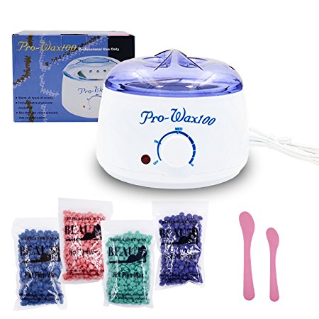 Electric Wax Warmer Hair Removal – IdentikitGift Depilatory Hard Wax Melting Pot Heater Kit Set including Hard Wax Beans in 4 Smells, & Wax Applicator Spatulas in 2 Sizes for Hair Removal