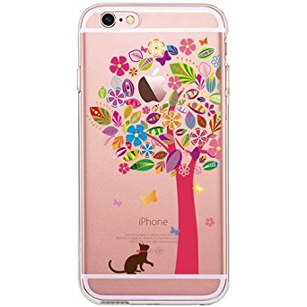 iPhone 6S Case, SwiftBox Cute Cartoon Case for iPhone 6 6S (Cat and Magenta Tree)