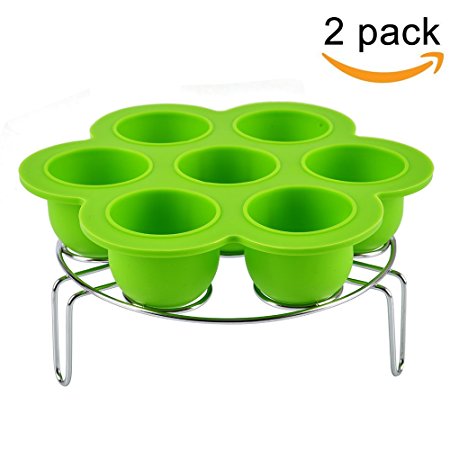 Lakatay 2 Pack Silicone Egg Bites Molds With Egg Steamer Rack Of Instant Pot Accessories/Pressure Cooker Food Steamer and Reusable Storage Container( Egg Steamer Rack Egg Bites Molds—Green)