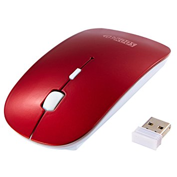 Wireless Mouse, SOONGO Ergonomic Cordless Red Mouse Flat with USB Adapter 800 / 1200 /1600 DPI Adjustable, 4 Buttons for Women