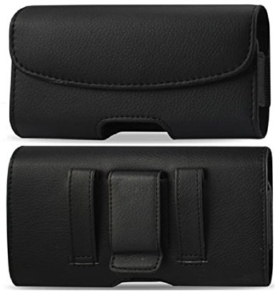 Samsung Galaxy S5 S 5 Premium Leather Pouch Carrying Case with Belt Clip / 2 Secured Belt Loops (Also Fits the Phone with One Thin Layer Case On) two Pcs Screen Protoect
