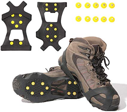 Gpeng Ice & Snow Grips Over Shoe/Boot Traction Cleat Rubber Spikes Anti Slip 10-Stud Crampons Slip-on Stretch Footwear