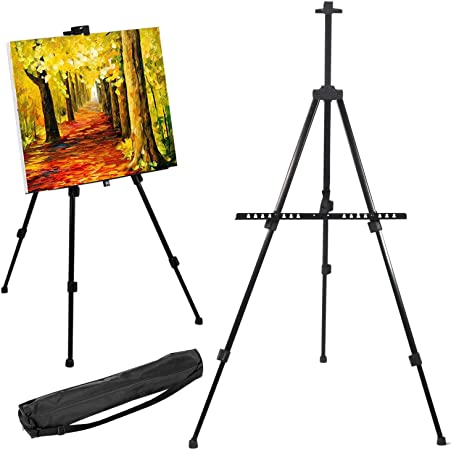 Yaheetech Portable Easel Art Stand for Painting 52-160cm Adjustable Studio Easel for Amateurs/Artists Folding Display Stand for Canvas/Poster/Boards Sketching Painting Stand with Carry Bag Black
