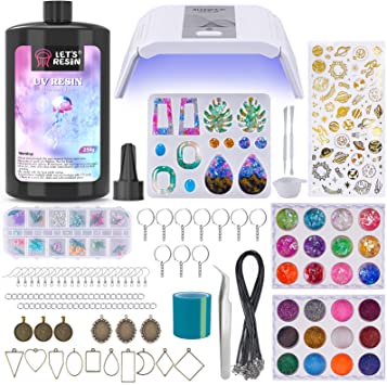 LET'S RESIN UV Resin Kit with Light,153Pcs Resin Jewelry Making Kit with 250g Highly Clear UV Resin, UV Lamp, Resin Accessories, Epoxy Resin Starter Kit for Keychain, Jewelry