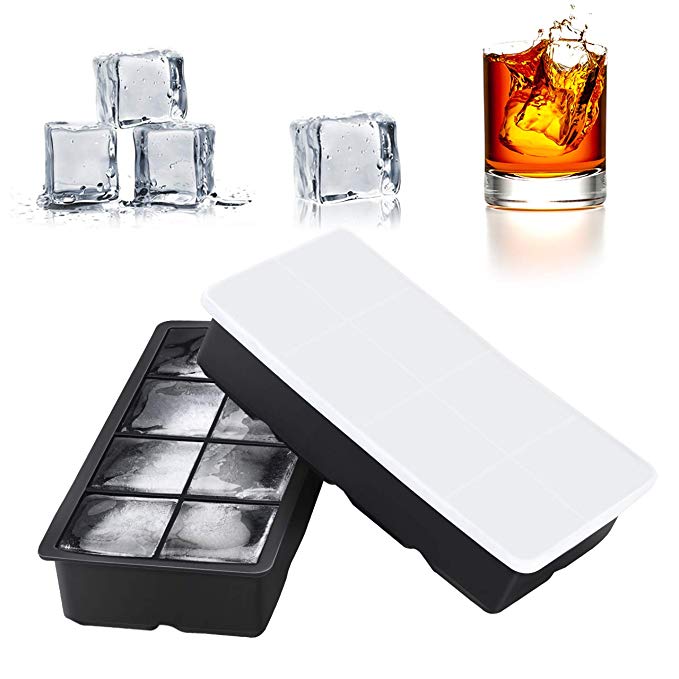 Ice Cube Trays, TOPELEK 2-Inch Large Size Ice Cube Trays with Lids,Ice Cube Molds & 8 Cavity Ice Maker Tray for Whiskey,Baby Food, Cocktail Drinks, Keep Drinks Chilled (2pc/Pack)