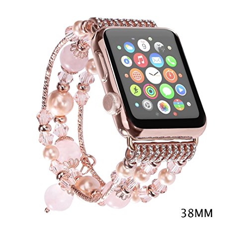 Newest Apple Watch 3/2/1 Replacement Band, JOMOQ Fashion Holiday Gift Beaded Bracelet, Cool Birthday Wedding Christmas Gift for Women Girls, Apple Watch Series 38mm/42mm