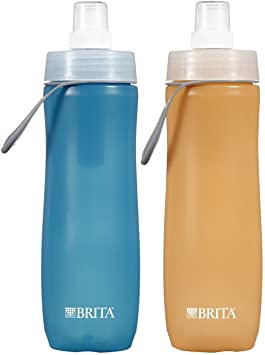 Brita 20 Ounce Sport Water Bottle with 2 Filters - BPA Free - Twin Pack, Blue and Orange