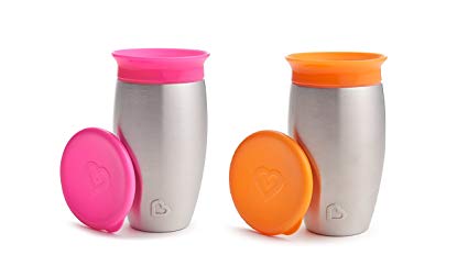 Munchkin Miracle Stainless Steel 360 Sippy Cup, 10 Ounce, 2 Pack - Pink/Orange