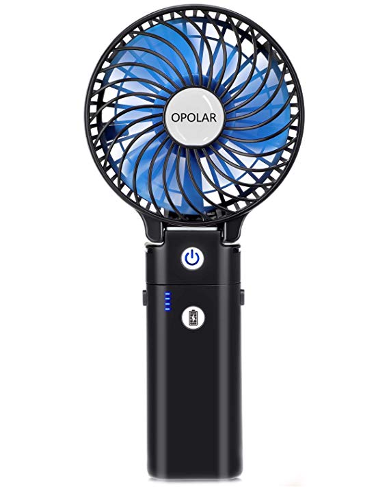 OPOLAR Handheld Fan with 5200mAh Power Bank, Battery Operated Fan with 5-20 Hours Working Time,3 Setting, Strong Wind,Foldable Design, for Travel, Camping and Outdoor Activities