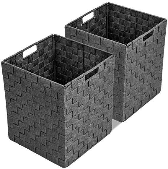 Sorbus Foldable Storage Cube Woven Basket Bin Set - Built-in Carry Handles - Great for Home Organization, Nursery, Playroom, Closet, Dorm, etc (Woven Basket Bin Cubes - 2 Pack, Gray)