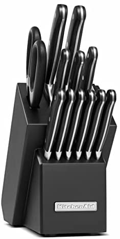 KitchenAid KKFTRF14OB Classic Forged 14 Piece Triple Rivet Cutlery Set, Onyx Black