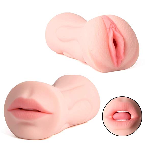 Mefe Male Masturbator Cup 3D Double Side Male Masturbation Pocket Pussy Sex Toys with Teeth and Tongue Realistic Vagina Mouth Pussy Stroker Masturbation Cup for Adult Toys (Flesh)