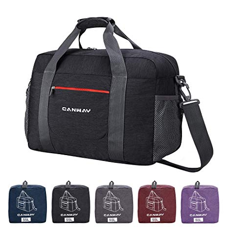 Travel Duffel Bag, 55L Foldable Duffel Bags for Luggage Sport Gym Duffel Weekender Overnight Bag for Men Women Water-proof (Black)