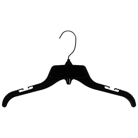 Mainetti 485 Black Plastic Hangers with Rotating Metal Hook and Notches for Straps, Great for Shirts/Tops/Dresses, 15 Inch (Pack of 10)