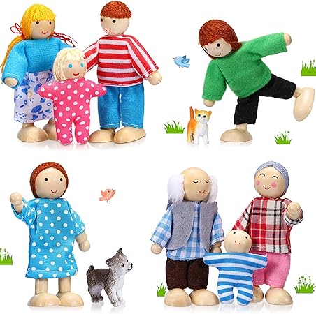 10 Pcs Wooden Dollhouse Set of Mini People Figures Dollhouse Dolls Wooden Doll Pretend Play Figures Accessories for Pretend Dollhouse Toy (Pretty Style)