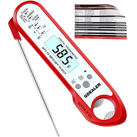 GDEALER DT7 2019 Upgraded Waterproof Digital Instant Read Meat Thermometer with 2-4s Response Time High Capacity Battery for Kitchen Food Candy BBQ Grill Cooking Smoke Deep Fry, Red