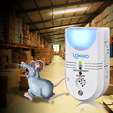 LONGKO® 5 in 1 Ultrasonic and Electromagnetic Indoor Pest Repeller with Night Light - Effective Control of Rodents and Pests including Rats, Mice, Mosquitos,Fleas, Crickets,Ants , Beetles and other Insects. 100% Safe for Humans and Pets ( UK Plug )