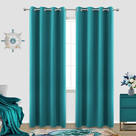 Teal Curtains 84 Inch Length for Living Room Set of 2 Panels Grommet Pair Insulated Thermal Drapes Light Blocking Energy Saving Room Darkening Window Blackout Curtains for Bedroom 52 x 84 Inches Long