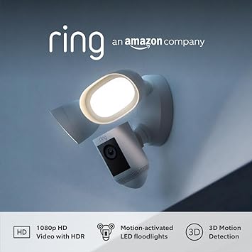 Ring Floodlight Cam Wired Pro by Amazon | Outdoor Security Camera with HDR Video, 3D Motion Detection, Bird's Eye View, Siren, alternative to CCTV system | 30-day free trial of Ring Protect | White