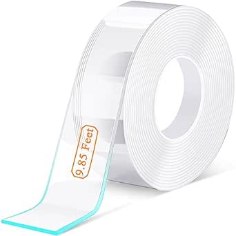 Bekhic Double Sided Tape Heavy Duty,9.85FT Extra Large Nano Double Sided Adhesive Tape, Clear & Tough, Picture Hanging Strips Adhesive Poster Decor Carpet Tape