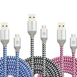 Micro USB Cable Eversame 3 Pack 6Ft 18M Premium Nylon Braided High Speed Data Sync Charger Cord with Aluminum Shell For Android Samsung Galaxy S6 Edge PlusNote 5 HTC and MoreBlue Black Hot Pink