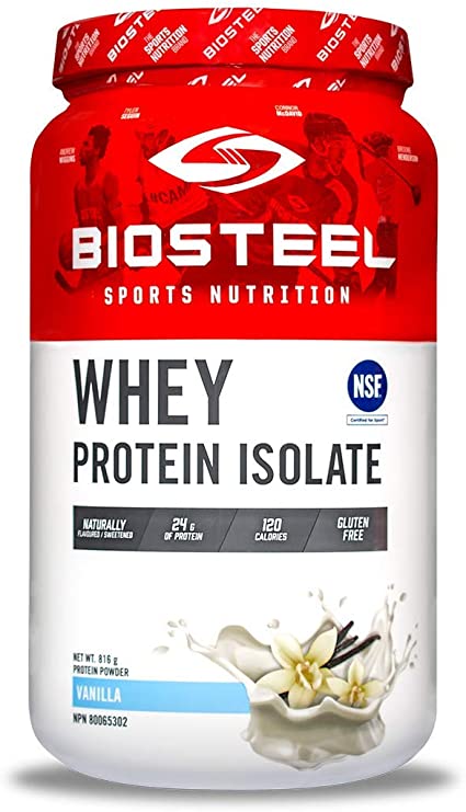 BioSteel Whey Protein Isolate, Grass Fed, Stevia Sweetened, Non GMO, Gluten-Free, Soy-Free, Antibiotic and Hormone-Free, Vanilla, 816 Gram