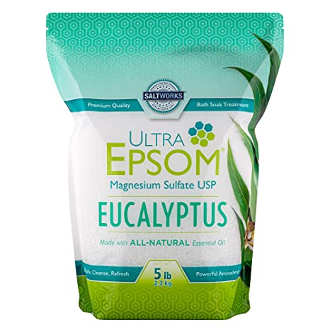 SaltWorks Ultra Epsom Premium Scented Epsom Salt, Eucalyptus, 5 Lb