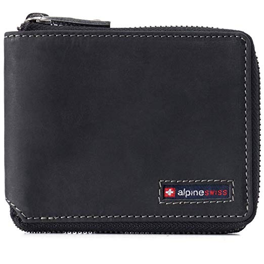 Alpine Swiss Logan Zipper Bifold Wallet For Men or Women RFID Safe