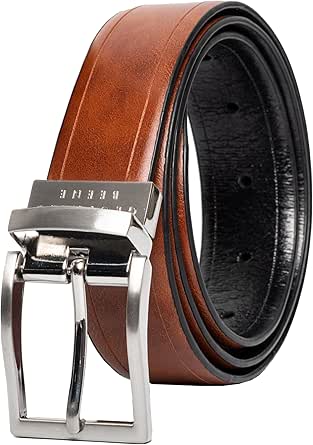 Geoffrey Beene Mens Belt | Reversible Tan Belt to Black Belt | Bonded Leather Belt | Mens Reversible Belt