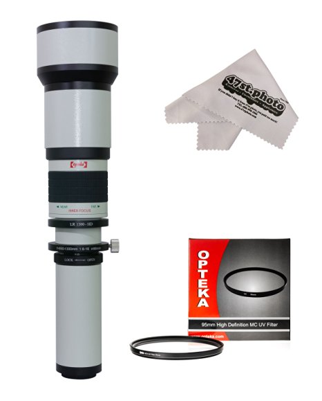 Opteka 650-1300mm High Definition Telephoto Zoom Lens with 95mm UV Filter for Canon EOS 70D, 60D, 60Da, 50D, 7D, 6D, 5D, 5Ds, T6s, T6i, T5i, T5, T4i, T3i, T3, T2i and SL1 Digital SLR Cameras