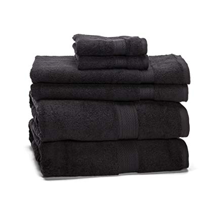 eLuxurySupply 900 Gram 6-Piece Long Staple Cotton Towel Set - Heavy Weight & Absorbent by ExceptionalSheets, Black