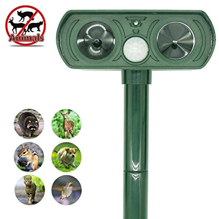 Ultrasonic Animal Repeller, ZOVENCHI Solar Powered Pest Repeller, Waterproof Outdoor Repellent with Motion Activated PIR Sensor, Repel Dogs, Cats, Squirrels and more